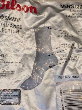 NEW w/Tags-Wilson Extreme Performance Collection Cotton Blend Grey Socks Pair